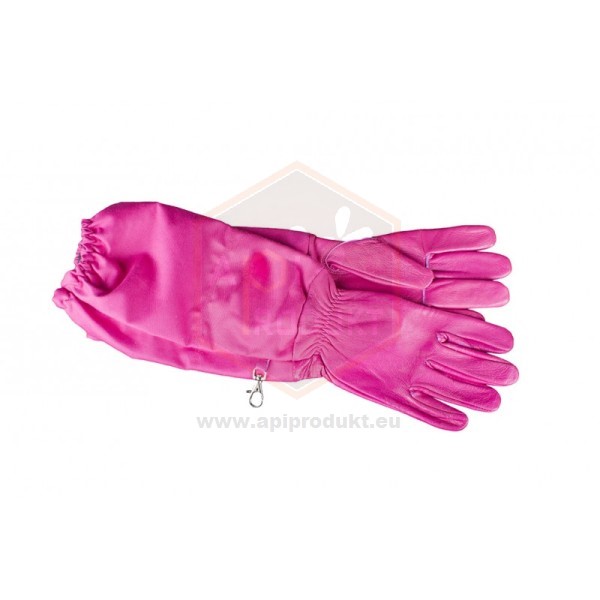 Rukavice kožené dlhé dámske s plátnom a gumou, ružové - veľkosť 2XS